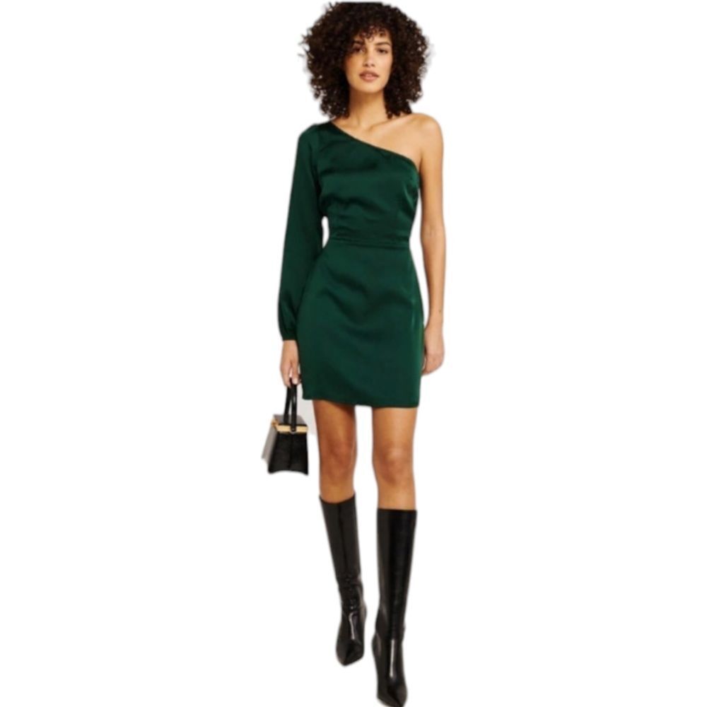 ABERCROMBIE & FITCH‎ emerald green one shoulder long sleeve mini dress XL